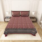 Beautiful Red Floral Print Double Bedsheet with Two Pillow Covers