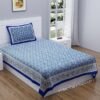 Blue Traditional Badge Single Bedsheet with One Pillow Cover