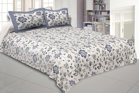Blueish Floral Pattern King Size Bedsheet with Two Pillow Cover