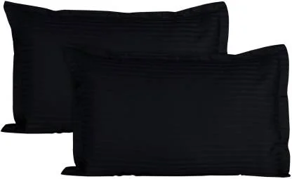 Dark Black Satin Stripe Pure Cotton King Size Bedsheet Pillow Covers