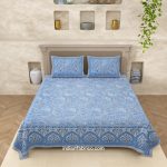 Ethnic Jaipuri Blue Floral Print Sky Color Double Bed Sheet