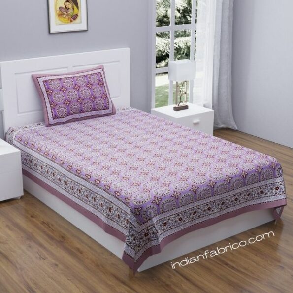 Light Violet Traditional Badge Single Bedsheet with One Pillow Cover