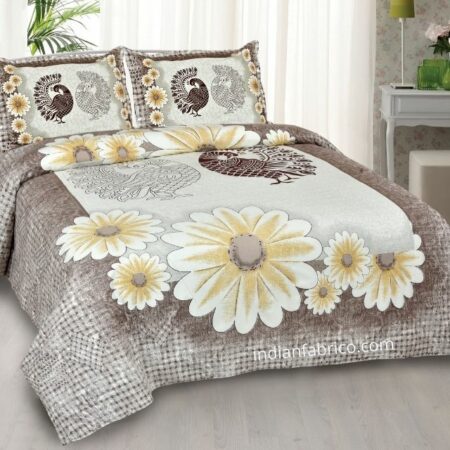 Mayur Vatika Yellow King Size Bedsheet with 2 Pillow Covers Set