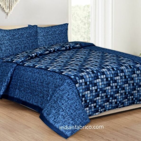 Procian Cotton Blue Boxy Beauty Double Bedsheet