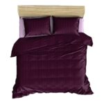 Solid Dark Purple Satin Stripe Pure Cotton King Size Bedsheet with 2 Pillow Covers
