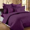 Solid Dark Purple Satin Stripe Pure Cotton King Size Bedsheet with 2 Pillow Covers