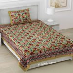 ikat Red Floral Print Single Bed Sheet with One Pillow Cover
