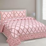 Artistic Modern Pink Floral Checkered Jaipuri Print Double Bedsheet