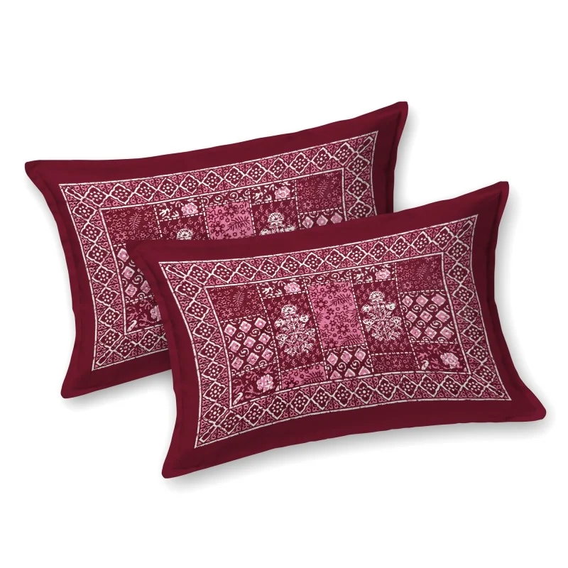 Indigo Jaipuri Cherry Floral Jaal Print Bedsheet Pillow Covers