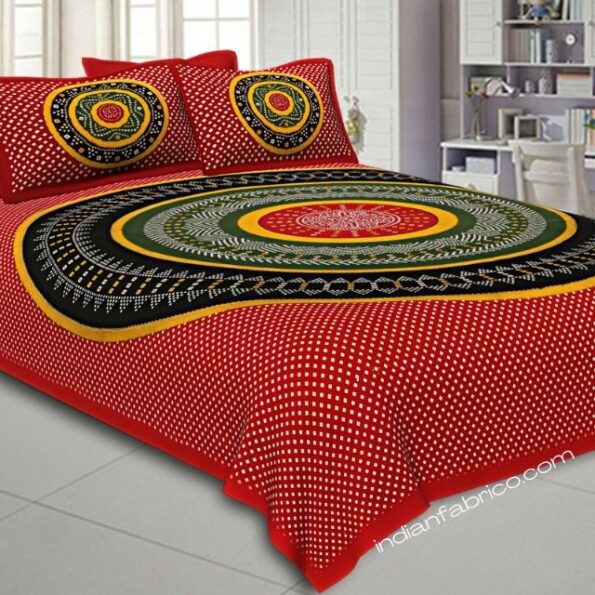 Traditional Sanganeri Bandhej Print Red Color Pure Cotton Double Bedsheet