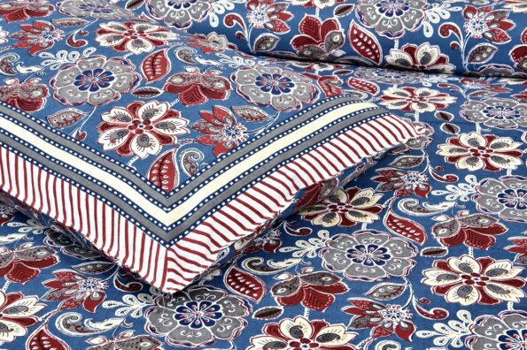 Awesome Mausam Blue Flower Print Pure Cotton Double Bedsheet Closeup