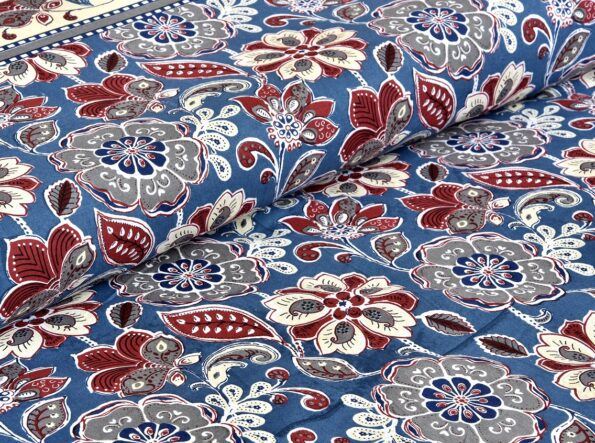 Awesome Mausam Blue Flower Print Pure Cotton Double Bedsheet Side Pose