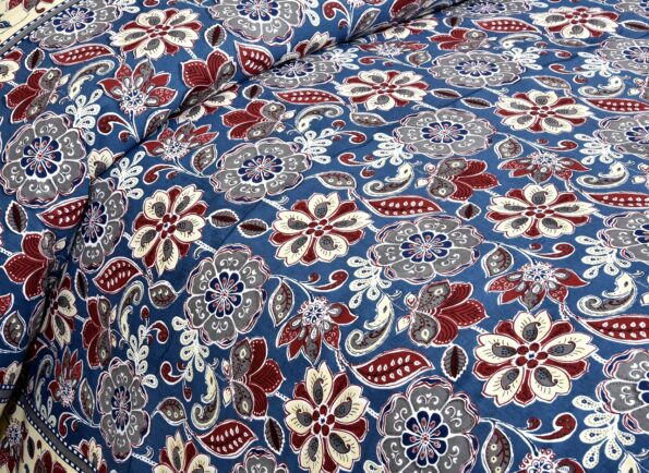 Awesome Mausam Blue Flower Print Pure Cotton Double Bedsheet Side view