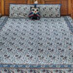 Beautiful Floral Print Blue Double Bedsheets with 2 Pillow Covers Set