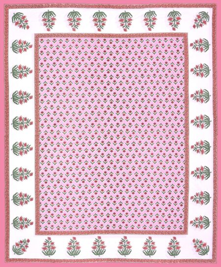 Beautiful Pink Base Floral Print Double Bedsheet Full view