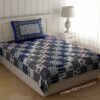 White Base Blue Floral Print Single Bed Sheet with One Pillow Cover
