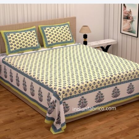 Beautiful Green Base Floral Print Double Bedsheet