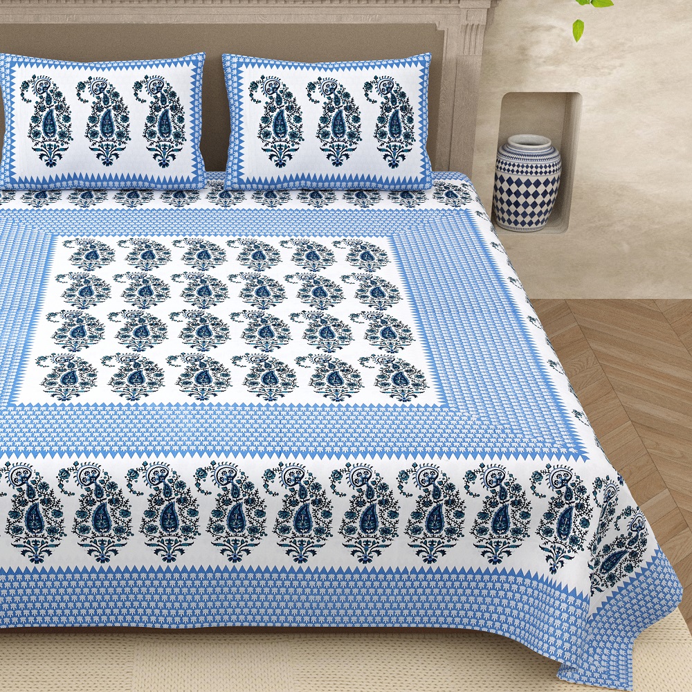 Blue Base Fl Paisley Pattern King, Paisley King Bed Sheets