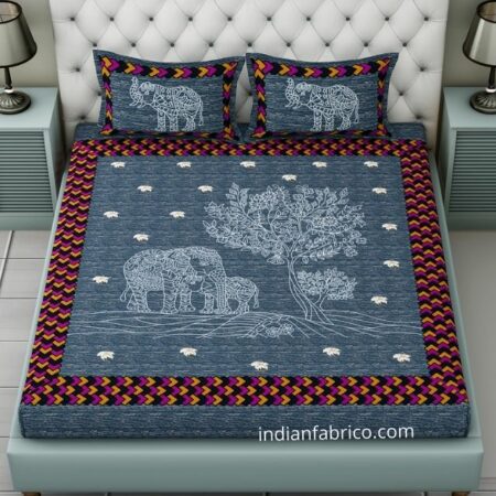 Blue Elephant Pure Giza Cotton Double Bedsheet