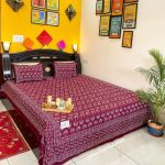 Dabu Jaipuri Cherry Floral Jaal Print Double Bedsheet Pillow Covers