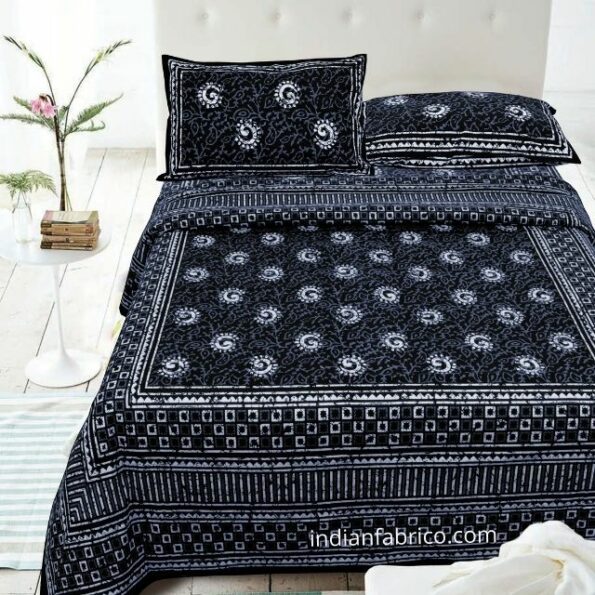 Dark Black Color Square Border Double Bedsheet