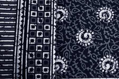 Dark Indigo Black Color Square Border King Size Bedsheet Closeup