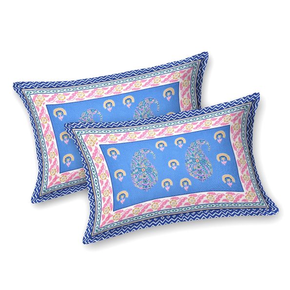 Dark Sky Blue Base Seashell Print King Size Bedsheet Pillow Covers