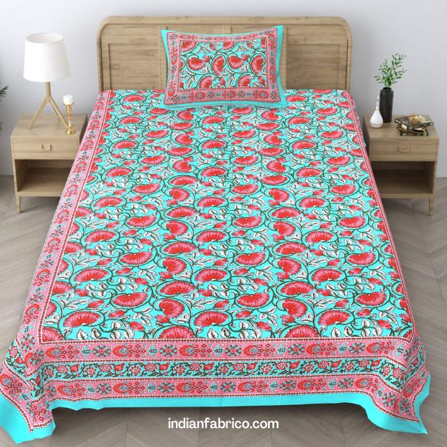 Ethnic Jaipuri Charm Green Single Bed Sheets Ethnic Jaipuri Charm Green Single Bed Sheets