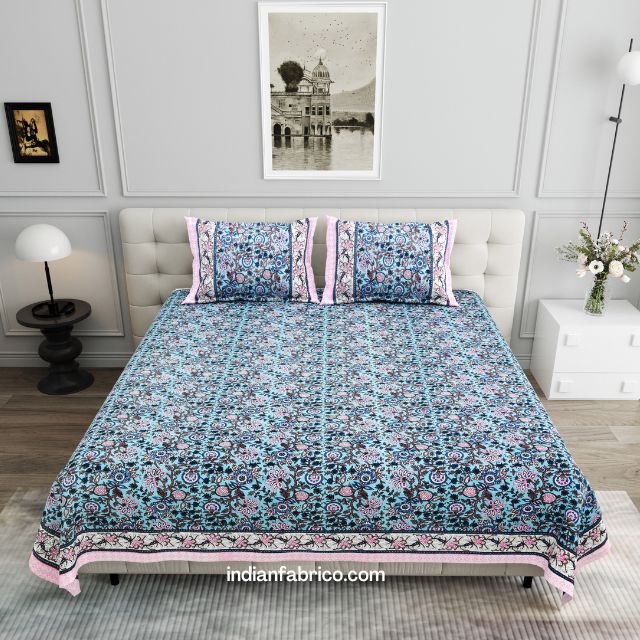 Ethnic Jaipuri Charm Pink Double Bed Sheet Ethnic Jaipuri Charm Pink Double Bed Sheet