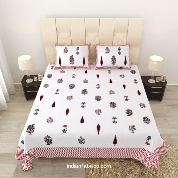 Folklore Fables Pink Block Print Double Bedsheet