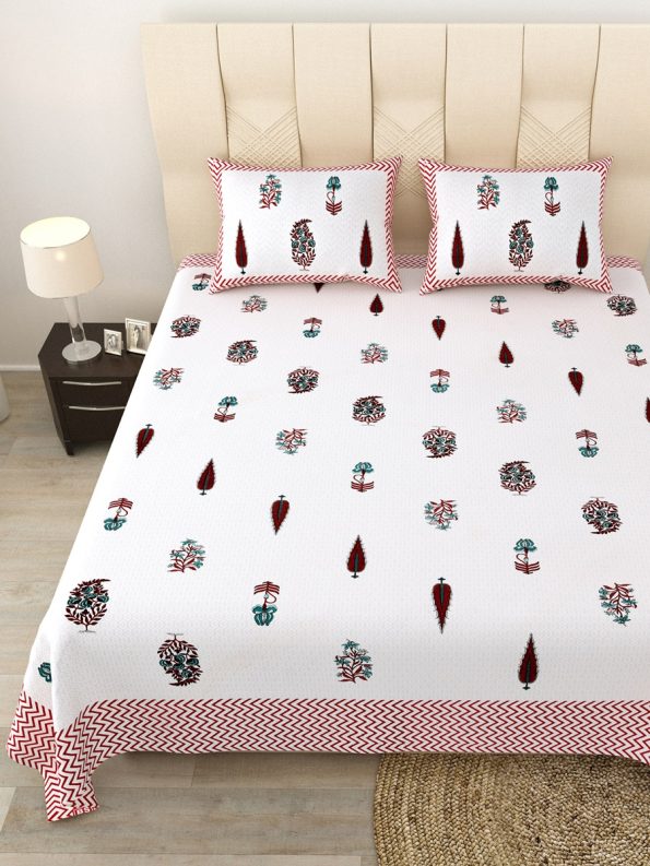 Folklore Fables Pink Block Print Double Bedsheets