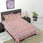 Red Paisley Floral Diwan Size Bedsheet with 2 Pillow Covers
