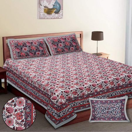 Beautiful Pink Floral Print Double Bedsheet