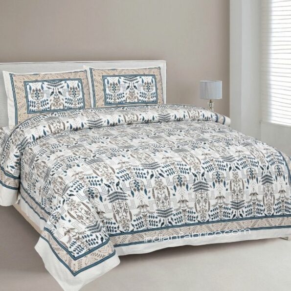 Artistic Modern Grey Brown Jaipuri Print Double Bedsheet