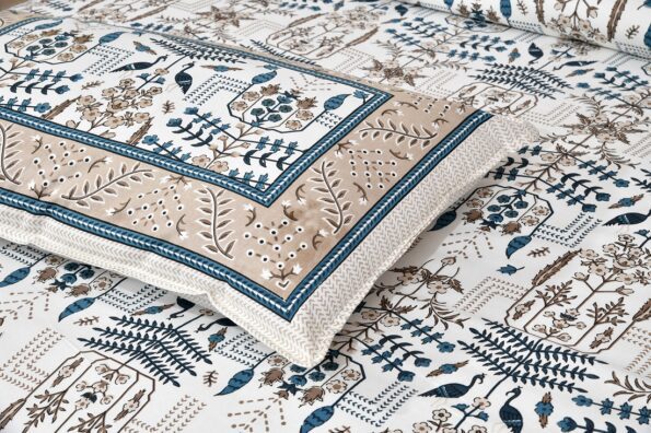 Artistic Modern Grey Brown Jaipuri Print Double Bedsheet Closeup