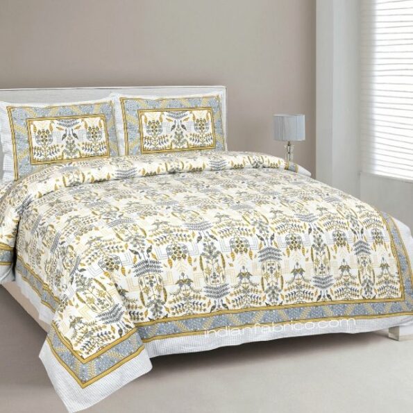 Artistic Modern Yellow Jaipuri Print Double Bedsheet