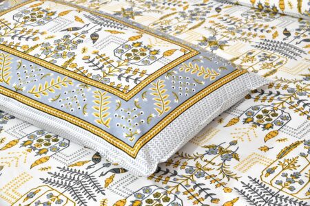 Artistic Modern Yellow Jaipuri Print Double Bedsheet Closeup