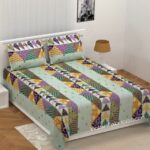 Premium Patchwork Pista Green King Size Bedsheet + Comforter Set with Two Pillow Covers