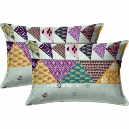 Barmeri Print Pista Green Patchwork Design King Size Bedsheet Pillow