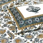 Ethnic Jaipuri Pure Cotton Grey Color Floral Single Bedsheet