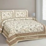 Ethnic Jaipuri Pure Cotton Paisley Floral Brown Border Double Bedsheet