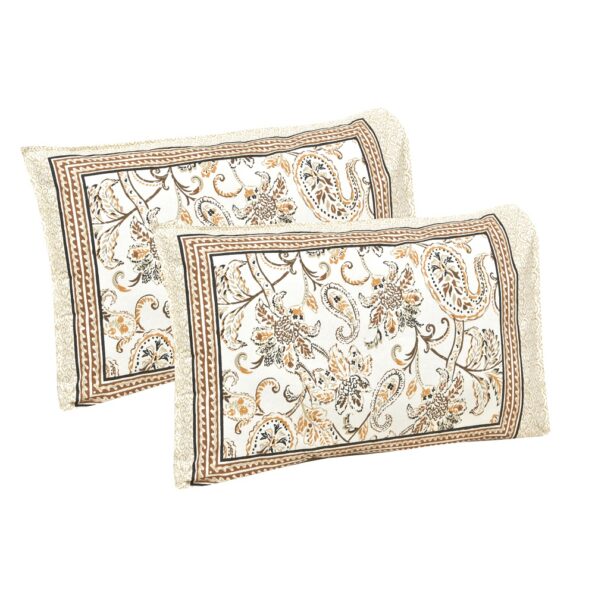 Ethnic Jaipuri Pure Cotton Paisley Floral Brown Border Double Bedsheet Pillows