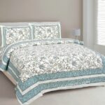 Pure Cotton Grey Floral Double Bed Dohar + Double Bedsheet with Two Pillow Cover