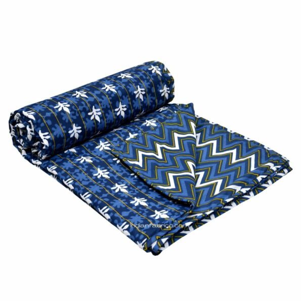 Indigo Dark Blue Wave Shape Pure Cotton Reversible Double Bed Dohar Roll