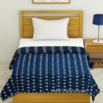 Indigo Dark Blue Wave Shape Pure Cotton Reversible Single Bed Dohar