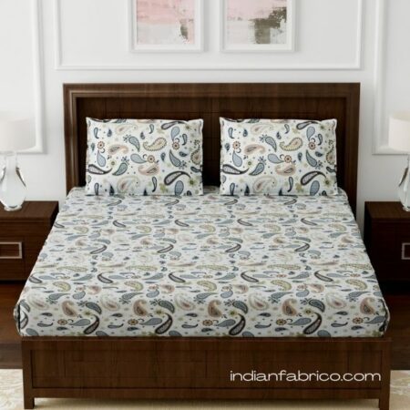 Paisley Blueish Grey Print King Size Bedsheets