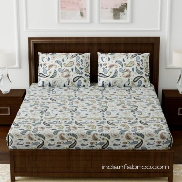 Paisley Blueish Grey Print King Size Bedsheet