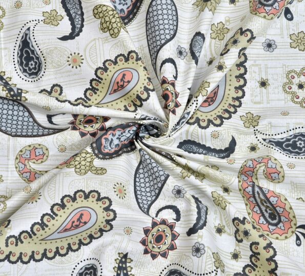 Paisley Blueish Grey Print King Size Bedsheet Closeup