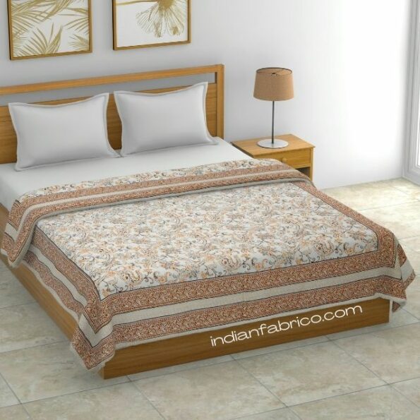 Paisley Floral Brown Border Pure Cotton Double Bed Dohar