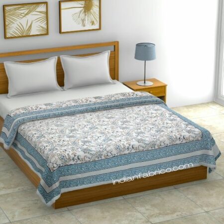Paisley Floral Grey Border Pure Cotton Double Bed Dohar